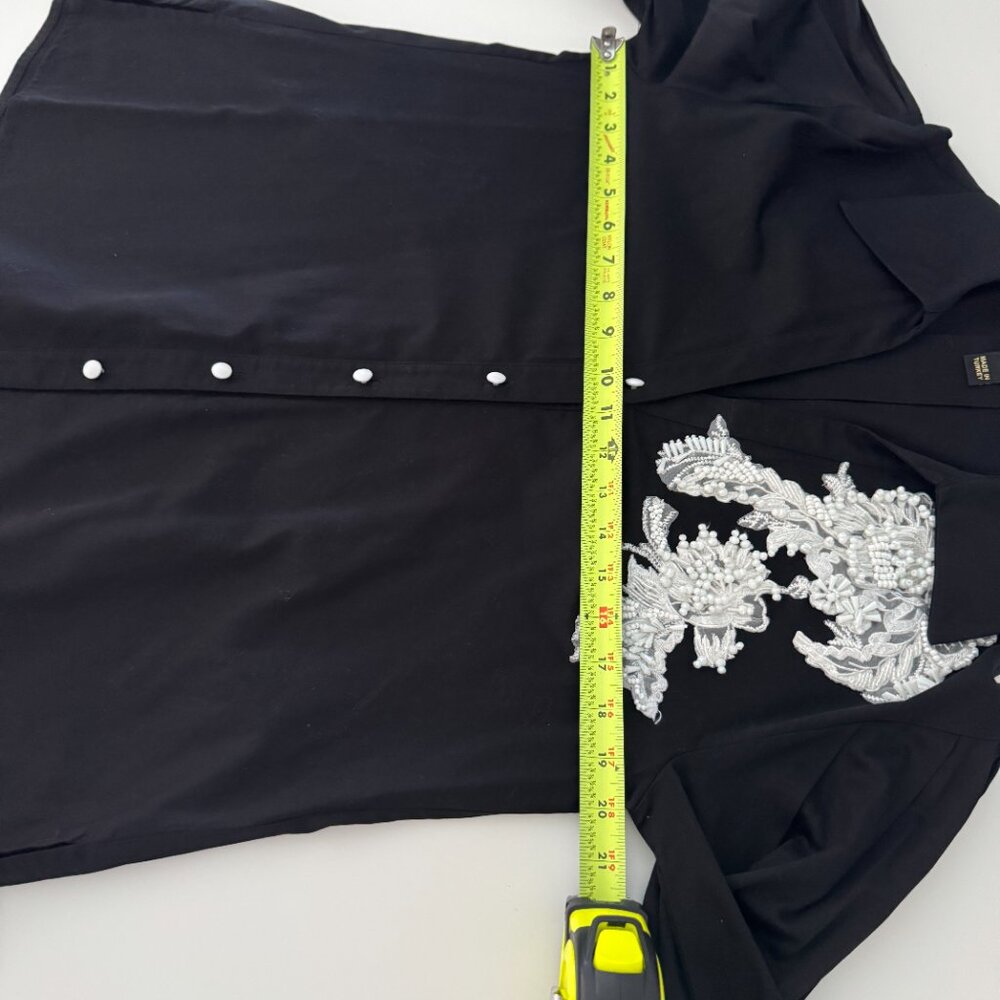 GIZIA Belted Embroidery Detailed Voluminous Sleeve Black Blouse, Size 38 - Picture 16 of 17